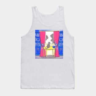 Cat Relaxing and Chilling at Home with Bookcase and Decor Tank Top